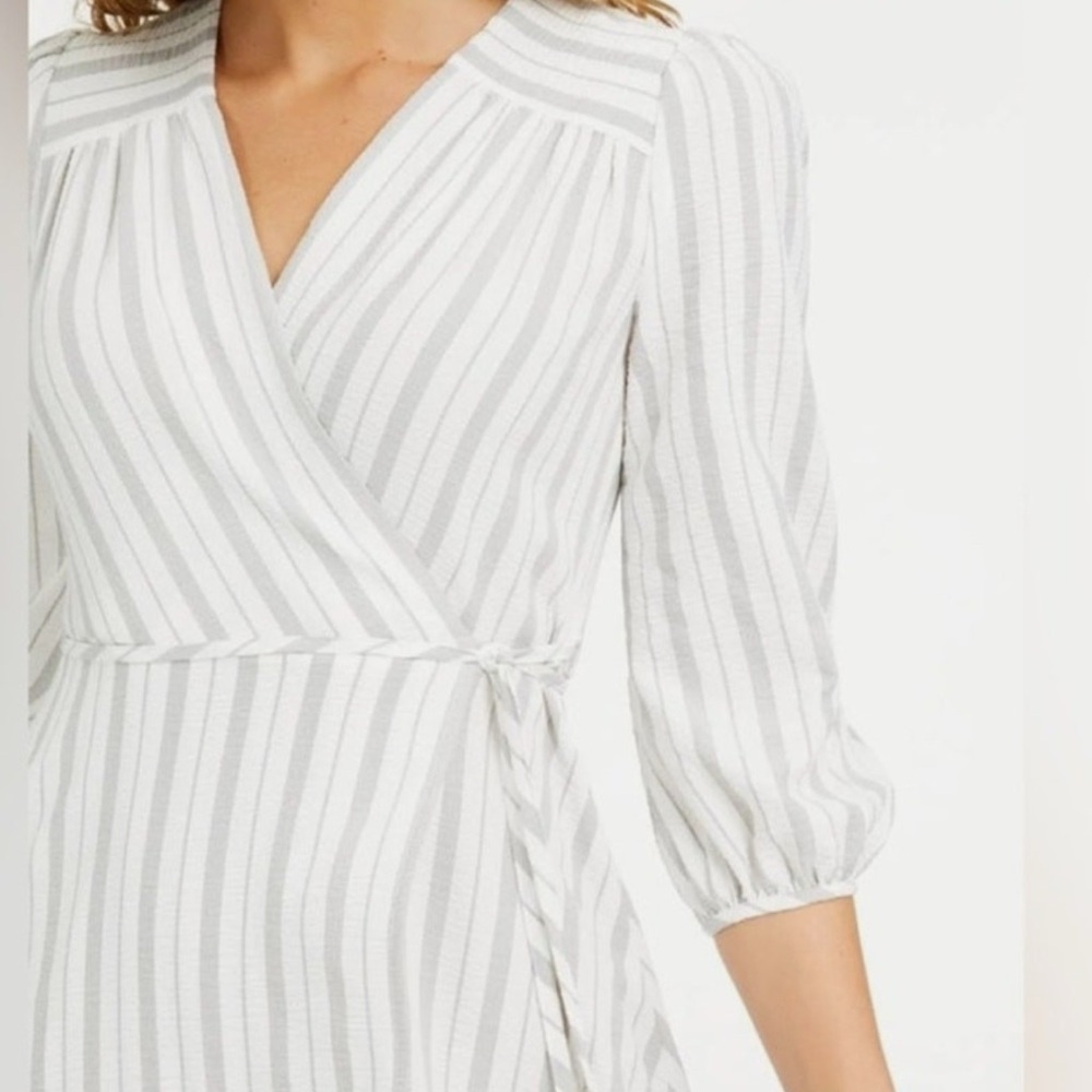 Calvin Klein a Line Faux Wrap White and Gray Dress - Picture 2 of 7